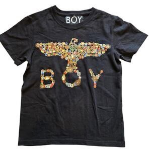 BOY London Black T-Shirt Jeweled Eagle Graphic Logo Short Sleeve Unisex Small